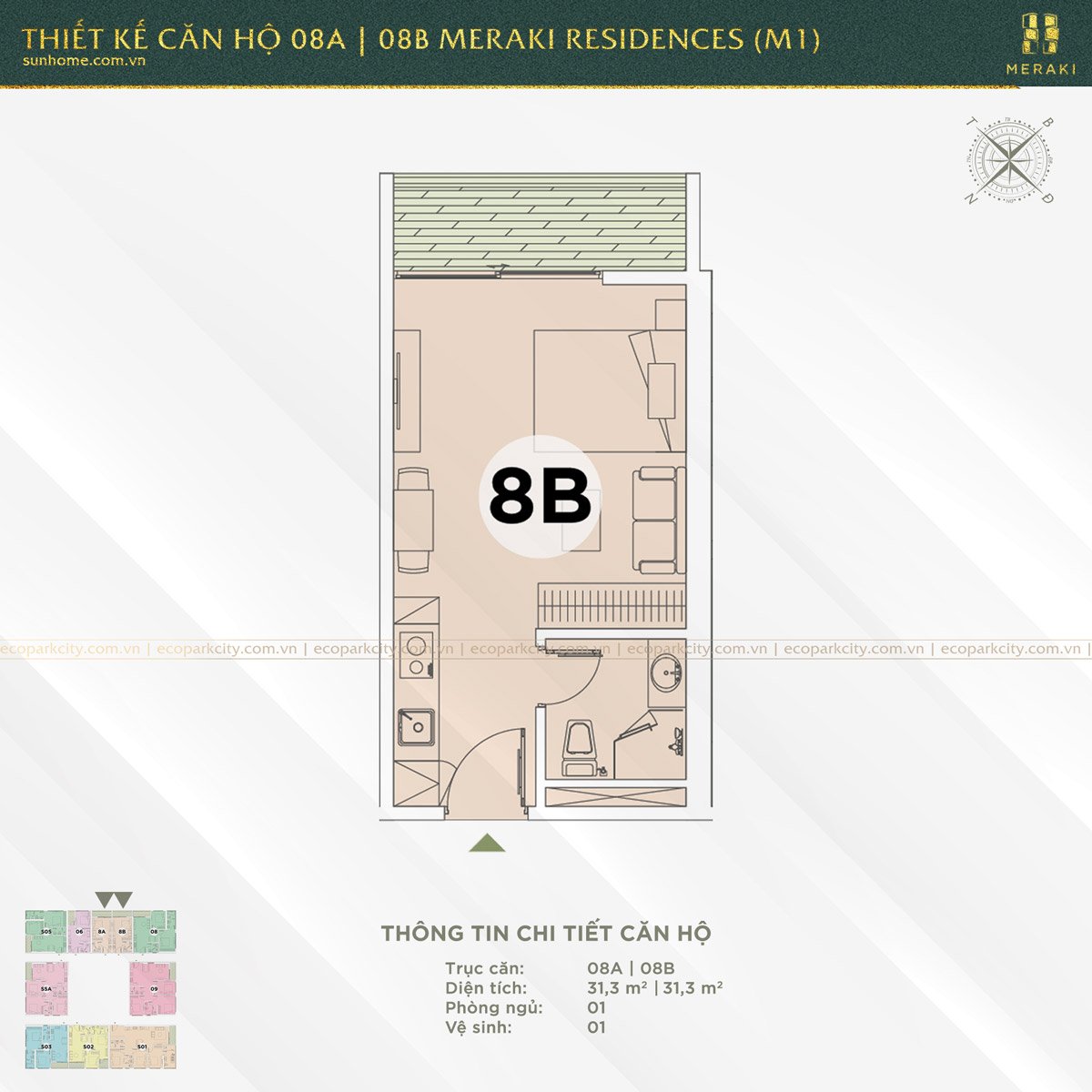 Thiết kế căn hộ 08A và 08B Meraki Residences (M1)