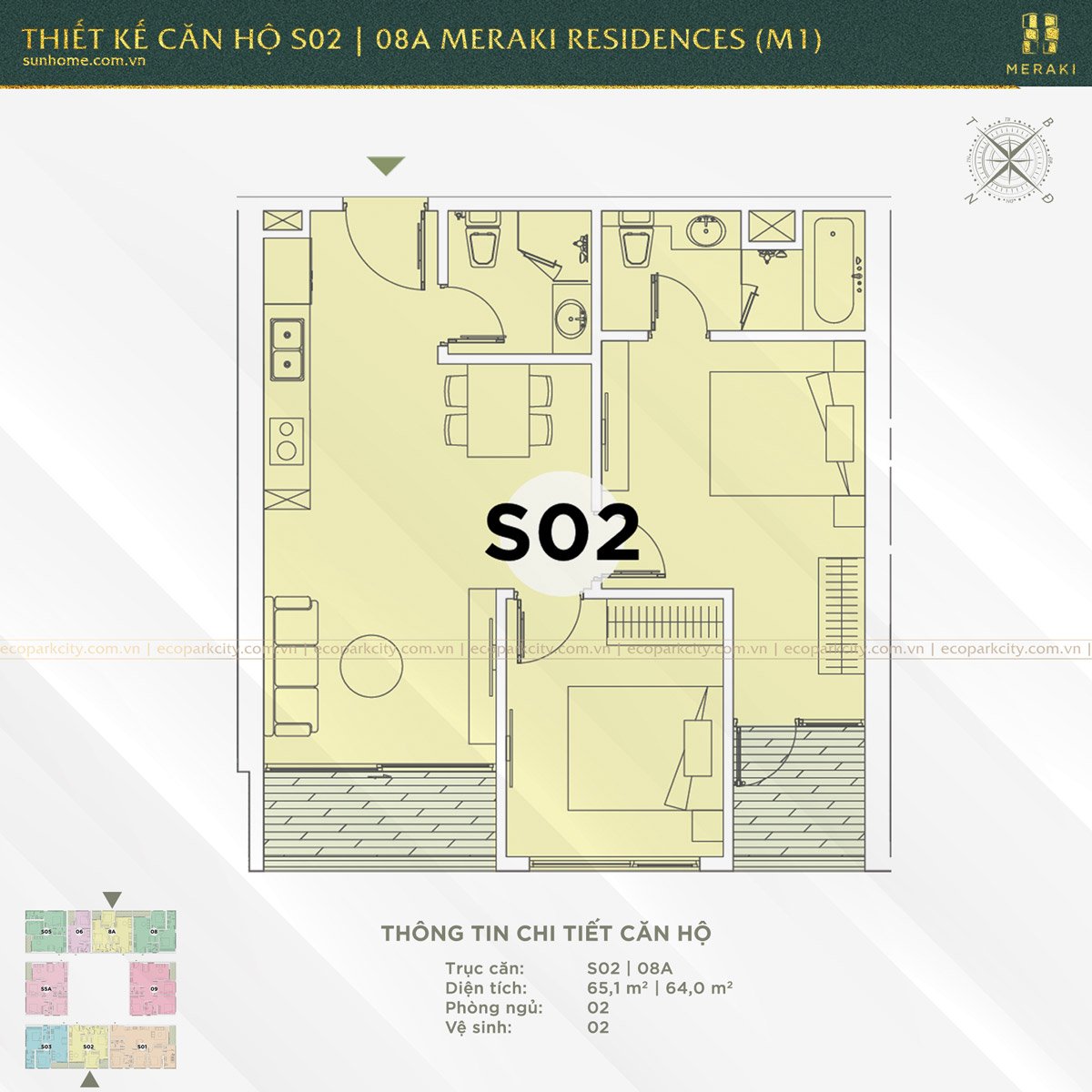Thiết kế căn hộ S02 và 08A Meraki Residences (M1)