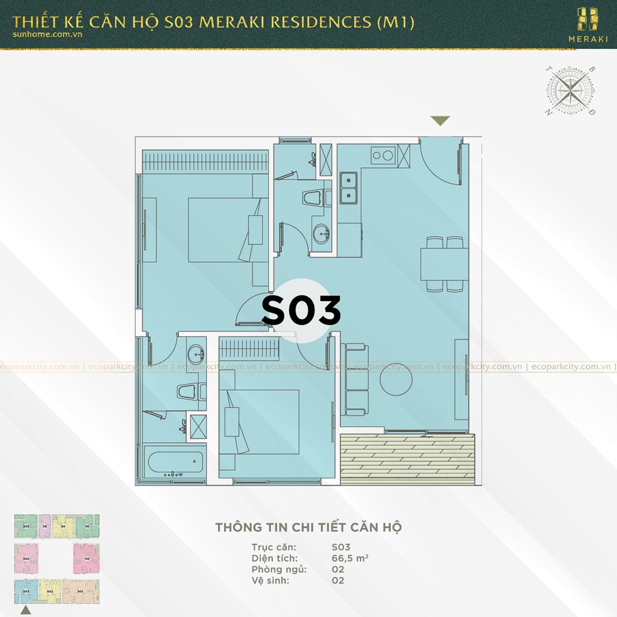 Thiết kế căn hộ S03 Meraki Residences (M1)