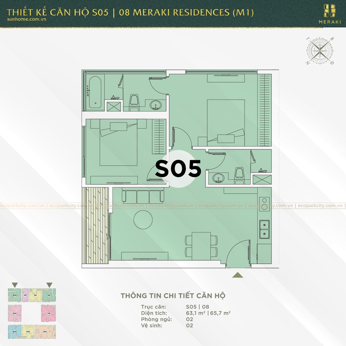 Thiết kế căn hộ S05 và 08 Meraki Residences (M1)