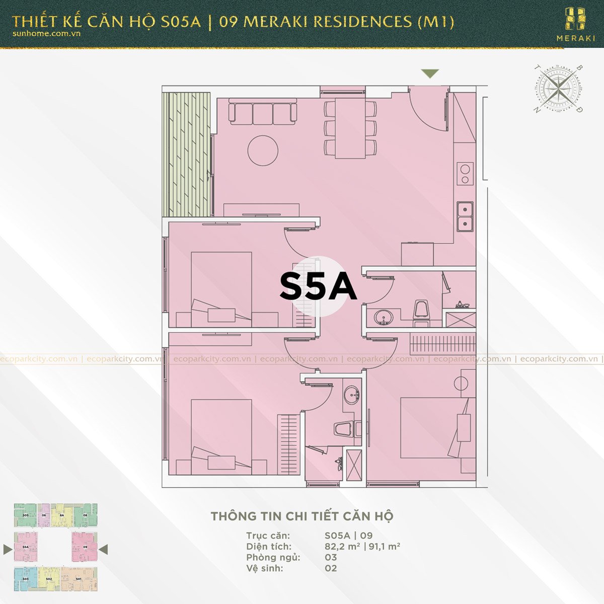 Thiết kế căn hộ S05a và 09 Meraki Residences (M1)